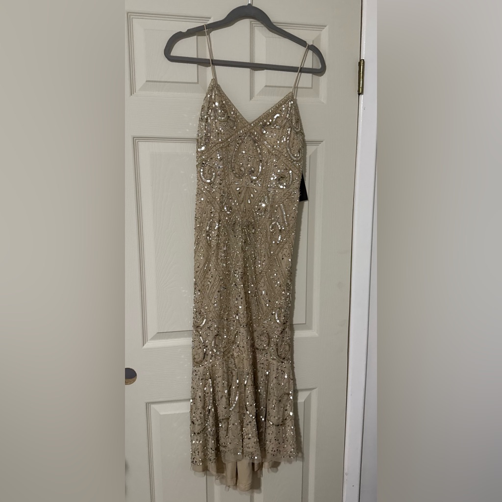 Aidan Mattox Gold Sequin Midi Dress